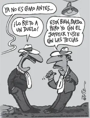 A charge evoca uma situação de disputa. Seu efeito humorístico reside no(a) A charge evoca uma situação de disputa. Seu efeito humorístico reside no(a)