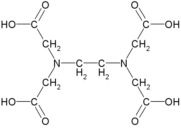 O ácido etilenodiaminotetracético, conhecido como EDTA, utilizado como antioxidante em margarinas, de fórmula O ácido etilenodiaminotetracético, conhecido como EDTA, utilizado como antioxidante em margarinas, de fórmula