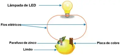 Um professor, preocupado em estimular a curiosidade de seus alunos, para a observação dos fenômenos de transferência de elétrons, utiliza um experimento de construção de uma pilha galvânica